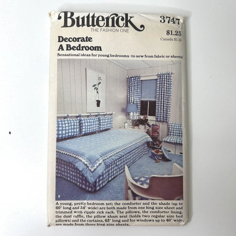 Vintage Butterick 3747 Decorate A Bedroom Sewing‎ Pattern Comforter Curtains